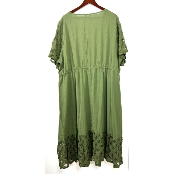 Bloomchic Women 26 4X Army Green Midi Dress Lace Short Sleeve Tiered Button Up - Picture 3 of 12